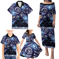 Matariki New Zealand Family Matching Puletasi and Hawaiian Shirt NZ Niho Taniwha Maori New Year Blue Galaxy