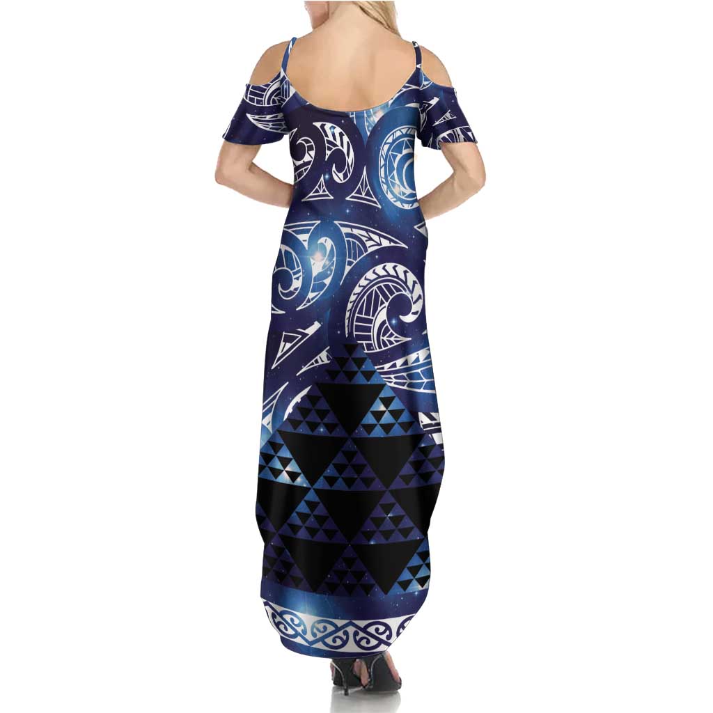 Matariki New Zealand Family Matching Summer Maxi Dress and Hawaiian Shirt NZ Niho Taniwha Maori New Year Blue Galaxy