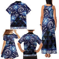 Matariki New Zealand Family Matching Tank Maxi Dress and Hawaiian Shirt NZ Niho Taniwha Maori New Year Blue Galaxy