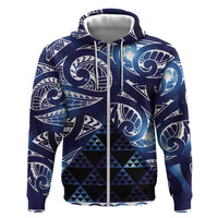 Matariki New Zealand Hoodie NZ Niho Taniwha Maori New Year Blue Galaxy LT14 Zip Hoodie Blue - Polynesian Pride