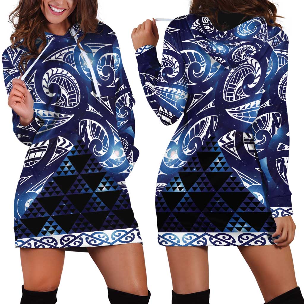 Matariki New Zealand Hoodie Dress NZ Niho Taniwha Maori New Year Blue Galaxy