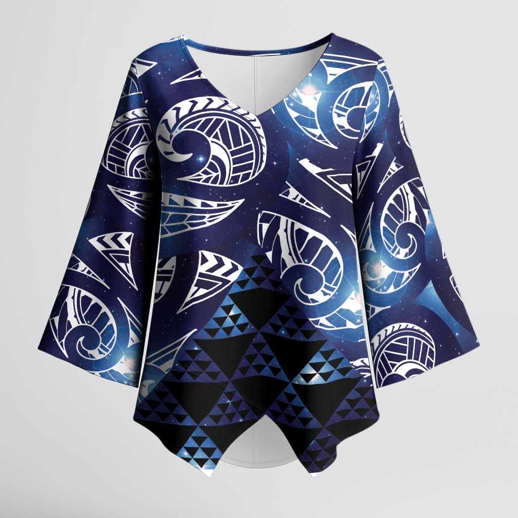 Matariki New Zealand Kimono Sleeve Blouse NZ Niho Taniwha Maori New Year Blue Galaxy LT14 Female Blue - Polynesian Pride