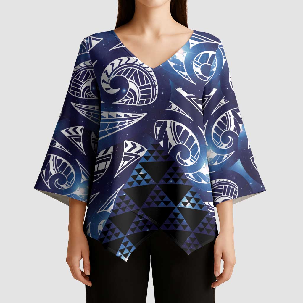 Matariki New Zealand Kimono Sleeve Blouse NZ Niho Taniwha Maori New Year Blue Galaxy LT14 - Polynesian Pride