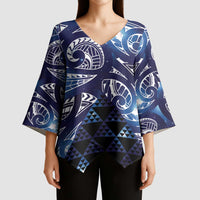 Matariki New Zealand Kimono Sleeve Blouse NZ Niho Taniwha Maori New Year Blue Galaxy LT14 - Polynesian Pride