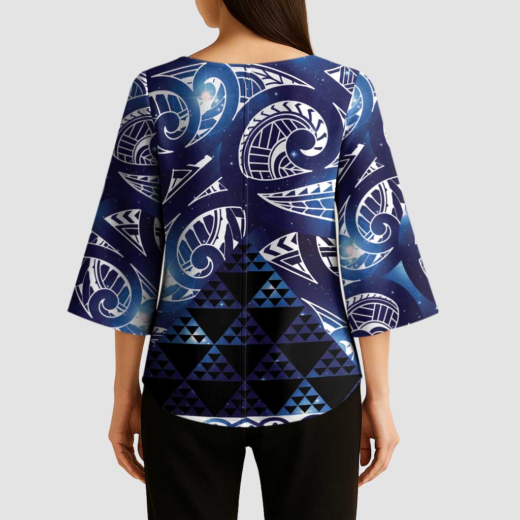 Matariki New Zealand Kimono Sleeve Blouse NZ Niho Taniwha Maori New Year Blue Galaxy LT14 - Polynesian Pride