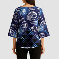 Matariki New Zealand Kimono Sleeve Blouse NZ Niho Taniwha Maori New Year Blue Galaxy LT14 - Polynesian Pride