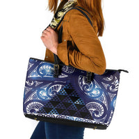 Matariki New Zealand Leather Tote Bag NZ Niho Taniwha Maori New Year Blue Galaxy LT14 Blue - Polynesian Pride