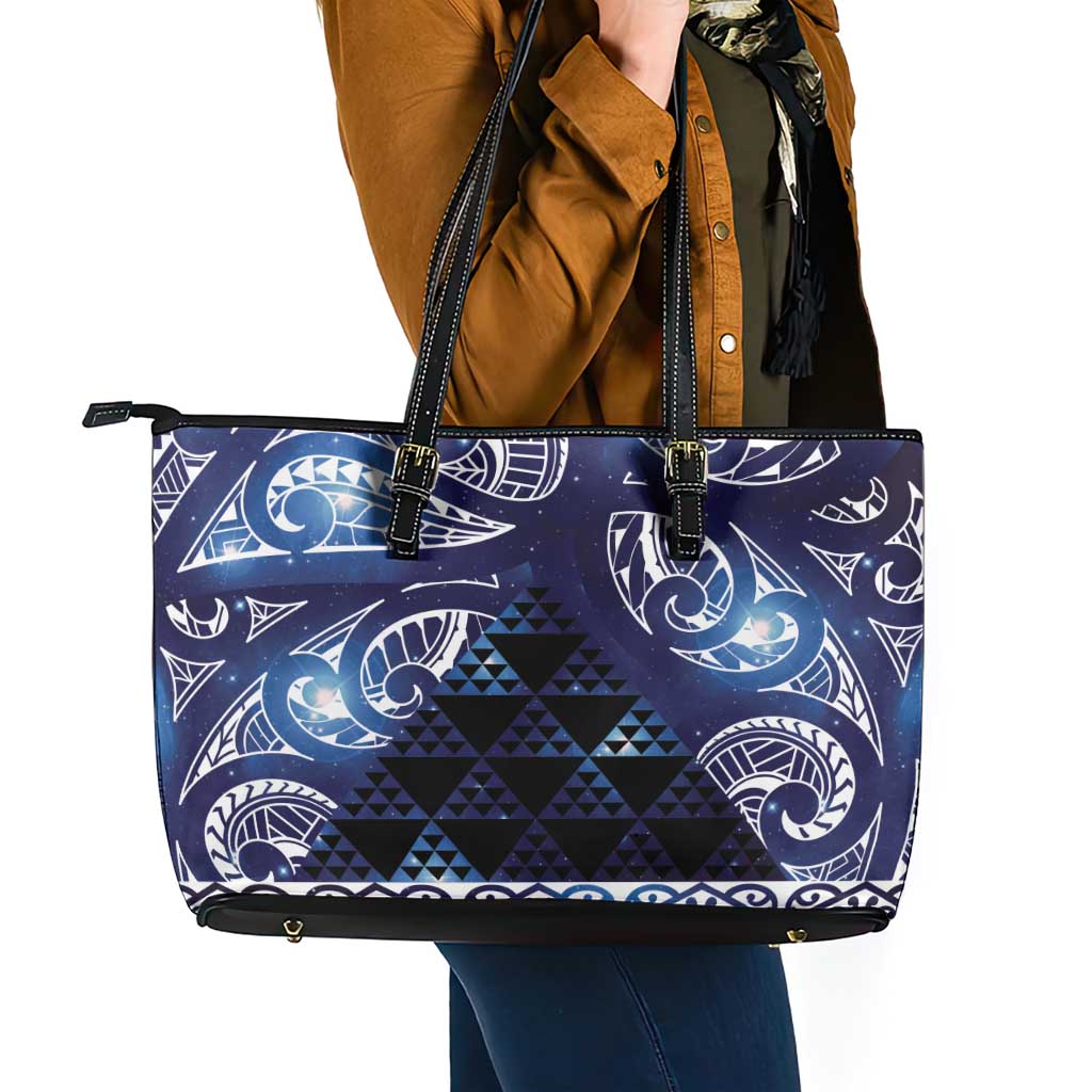 Matariki New Zealand Leather Tote Bag NZ Niho Taniwha Maori New Year Blue Galaxy LT14 - Polynesian Pride