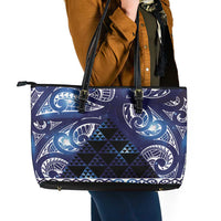 Matariki New Zealand Leather Tote Bag NZ Niho Taniwha Maori New Year Blue Galaxy LT14 - Polynesian Pride