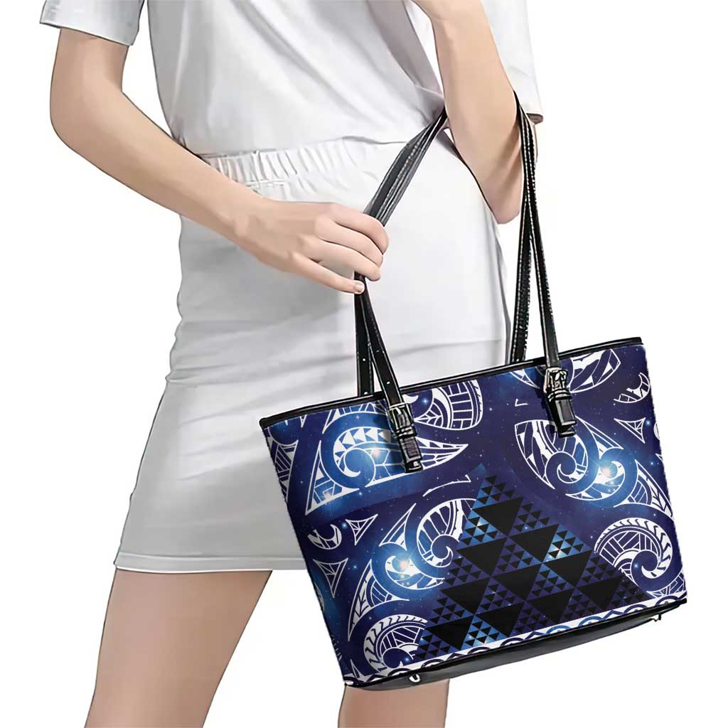 Matariki New Zealand Leather Tote Bag NZ Niho Taniwha Maori New Year Blue Galaxy LT14 - Polynesian Pride