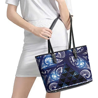 Matariki New Zealand Leather Tote Bag NZ Niho Taniwha Maori New Year Blue Galaxy LT14 - Polynesian Pride