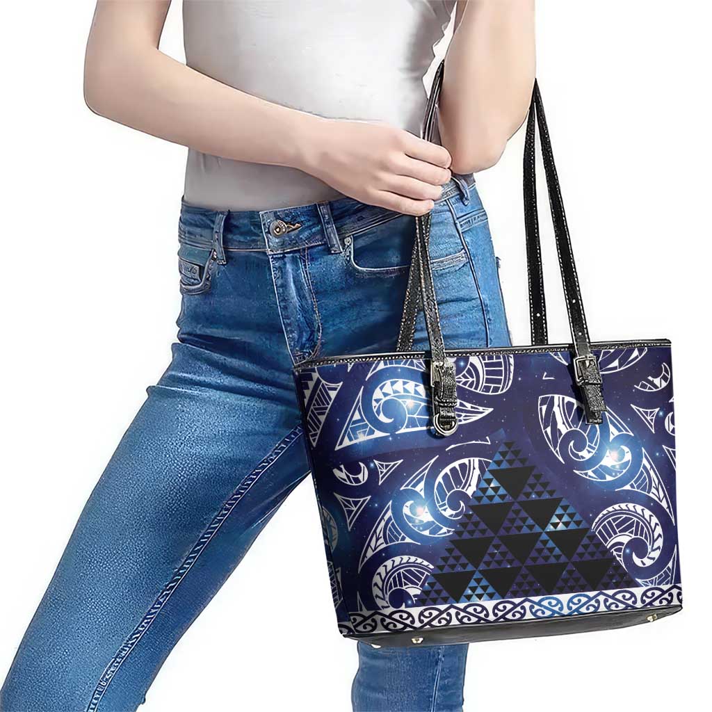 Matariki New Zealand Leather Tote Bag NZ Niho Taniwha Maori New Year Blue Galaxy LT14 - Polynesian Pride