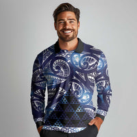 Matariki New Zealand Long Sleeve Polo Shirt NZ Niho Taniwha Maori New Year Blue Galaxy