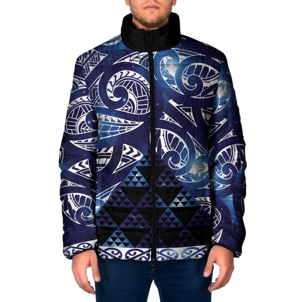 Matariki New Zealand Padded Jacket NZ Niho Taniwha Maori New Year Blue Galaxy