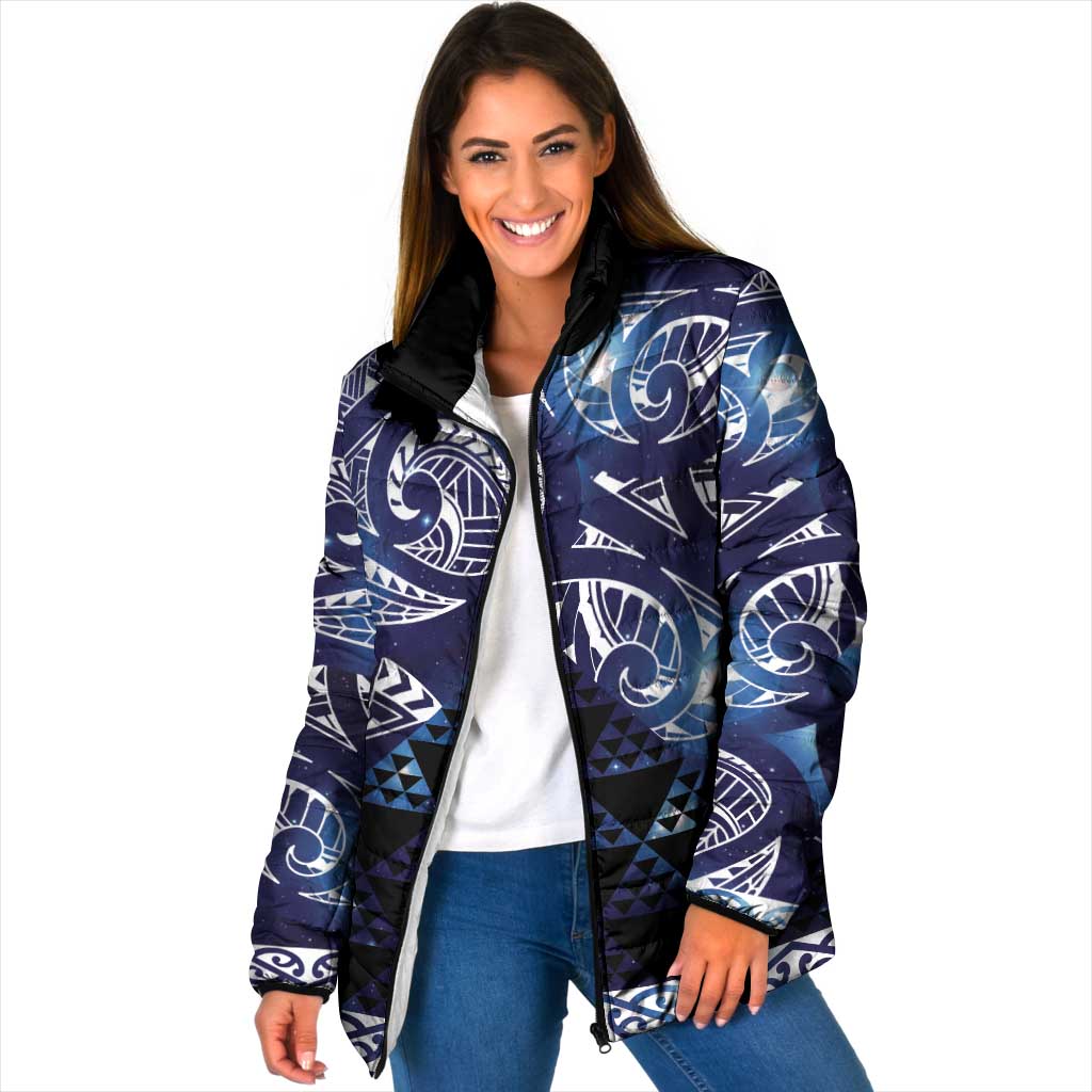 Matariki New Zealand Padded Jacket NZ Niho Taniwha Maori New Year Blue Galaxy