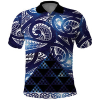 Matariki New Zealand Polo Shirt NZ Niho Taniwha Maori New Year Blue Galaxy LT14 Blue - Polynesian Pride
