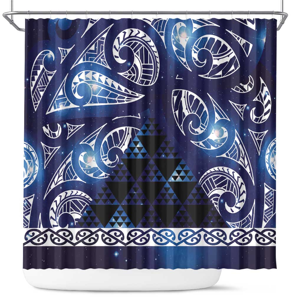 Matariki New Zealand Shower Curtain NZ Niho Taniwha Maori New Year Blue Galaxy