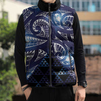 Matariki New Zealand Sleeveless Puffer Jacket NZ Niho Taniwha Maori New Year Blue Galaxy