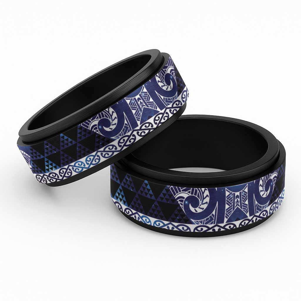Matariki New Zealand Spinner Ring NZ Niho Taniwha Maori New Year Blue Galaxy LT14 Black Blue - Polynesian Pride