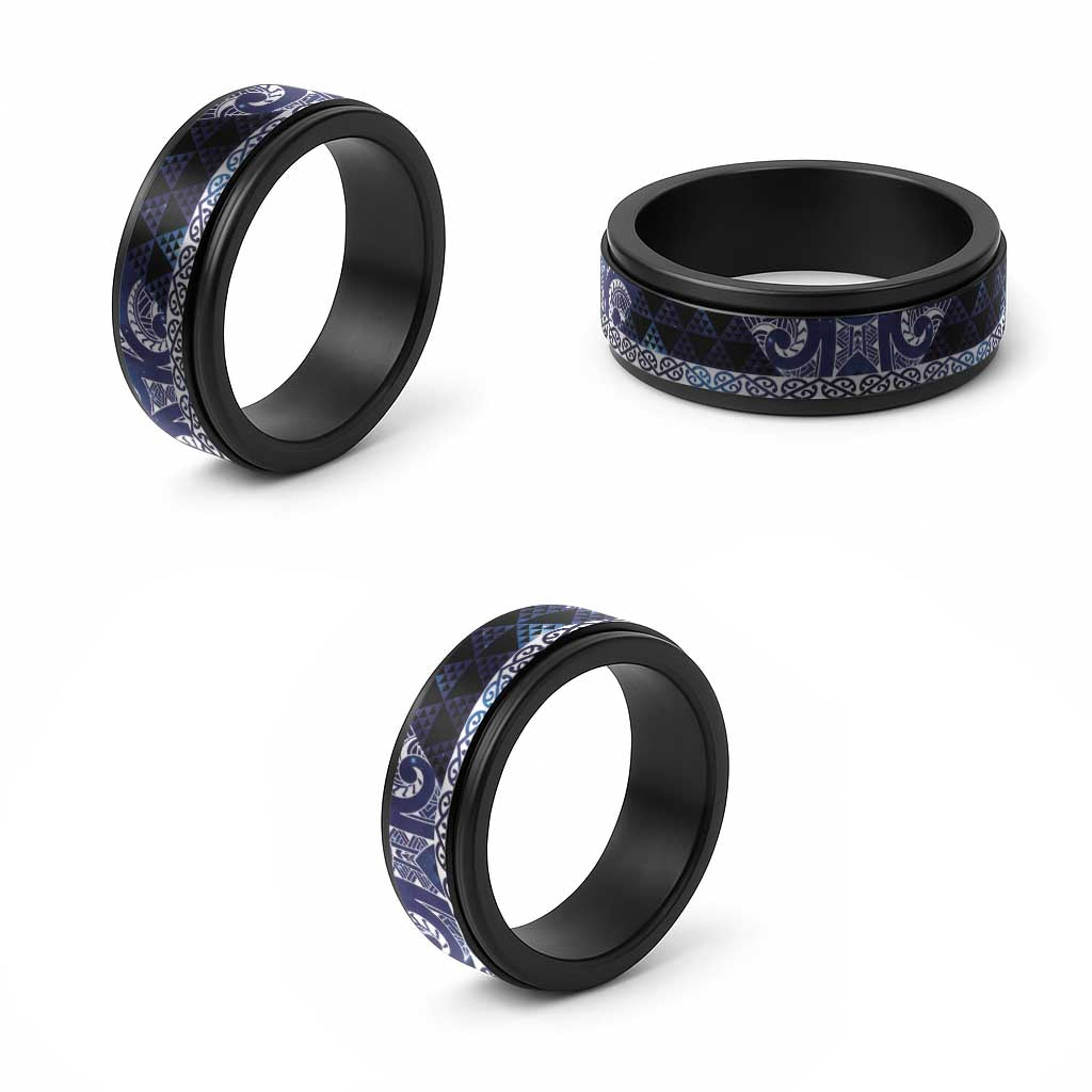 Matariki New Zealand Spinner Ring NZ Niho Taniwha Maori New Year Blue Galaxy LT14 - Polynesian Pride