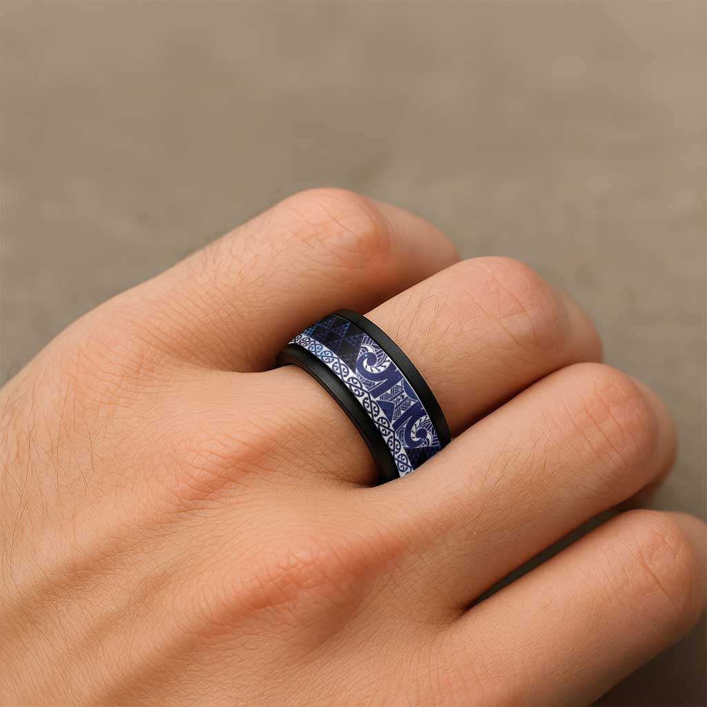 Matariki New Zealand Spinner Ring NZ Niho Taniwha Maori New Year Blue Galaxy LT14 - Polynesian Pride