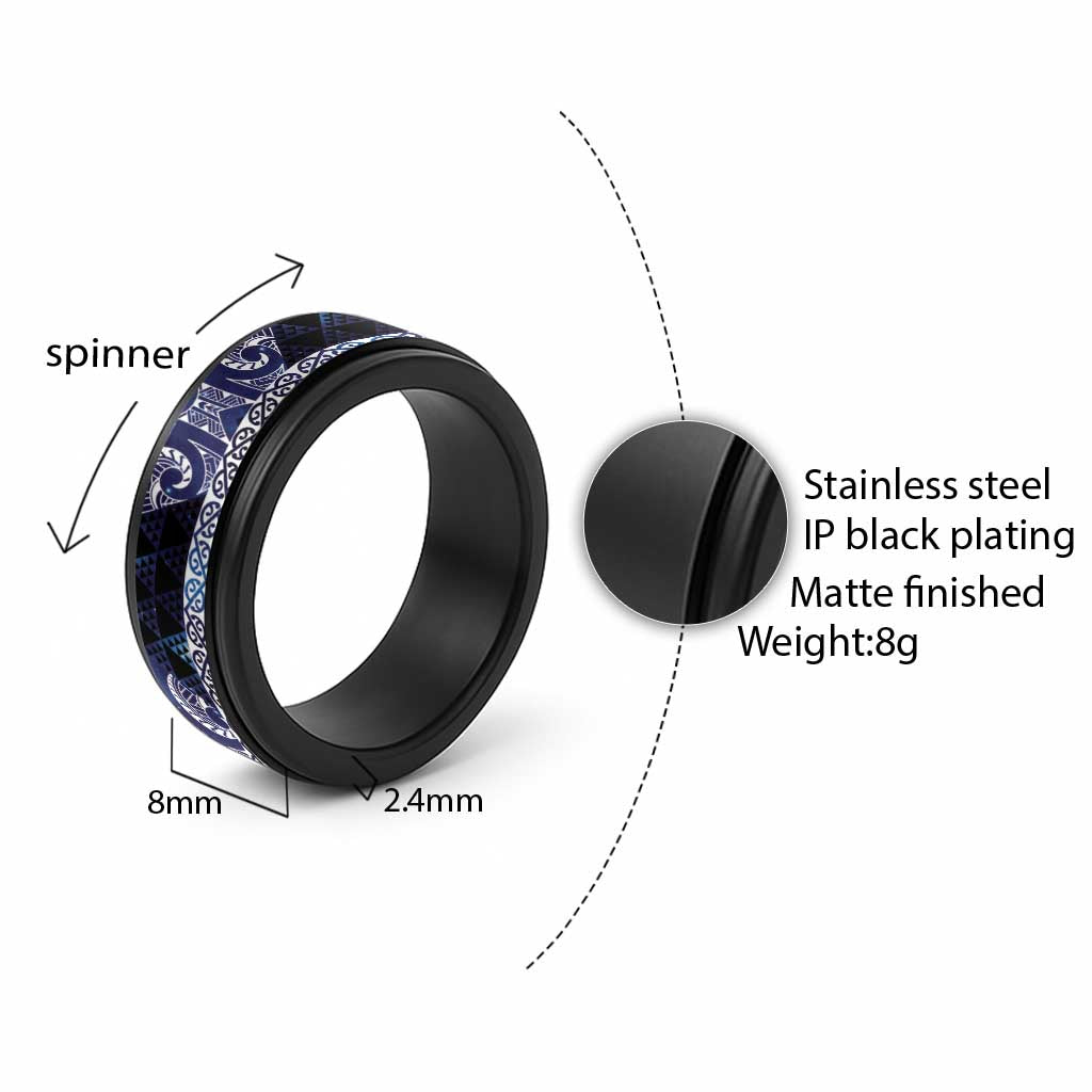 Matariki New Zealand Spinner Ring NZ Niho Taniwha Maori New Year Blue Galaxy LT14 - Polynesian Pride