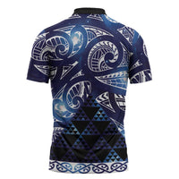 Matariki New Zealand Zipper Polo Shirt NZ Niho Taniwha Maori New Year Blue Galaxy