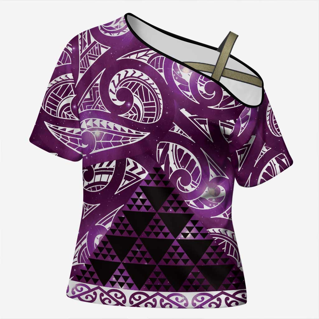 Matariki New Zealand Cross Shoulder Shirt NZ Niho Taniwha Maori New Year Purple Galaxy