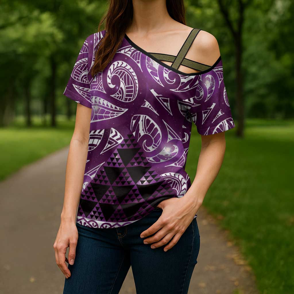 Matariki New Zealand Cross Shoulder Shirt NZ Niho Taniwha Maori New Year Purple Galaxy