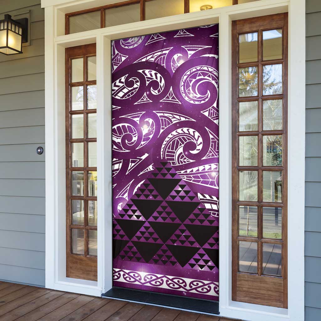 Matariki New Zealand Door Cover NZ Niho Taniwha Maori New Year Purple Galaxy