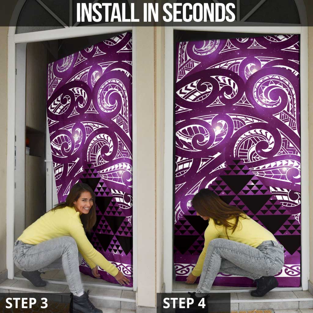 Matariki New Zealand Door Cover NZ Niho Taniwha Maori New Year Purple Galaxy