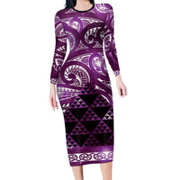 Matariki New Zealand Family Matching Long Sleeve Bodycon Dress and Hawaiian Shirt NZ Niho Taniwha Maori New Year Purple Galaxy