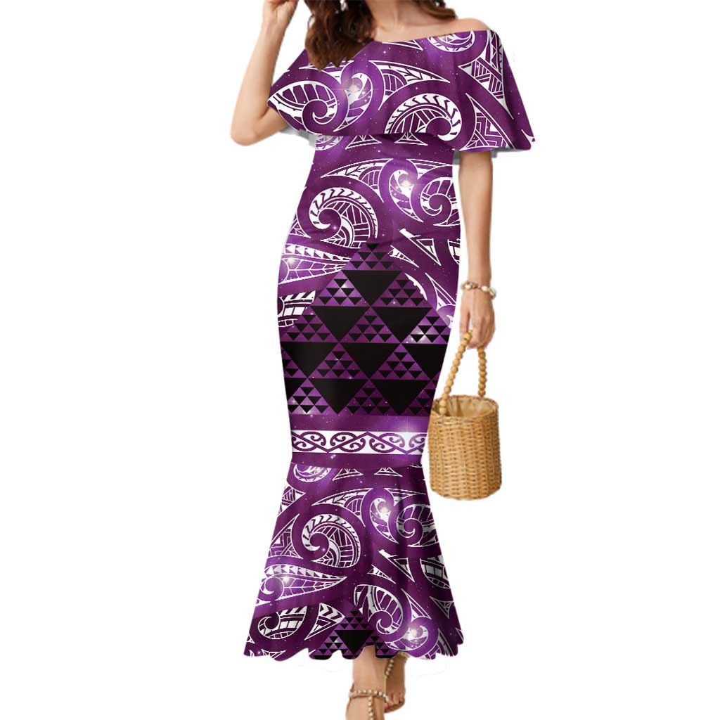 Matariki New Zealand Family Matching Mermaid Dress and Hawaiian Shirt NZ Niho Taniwha Maori New Year Purple Galaxy