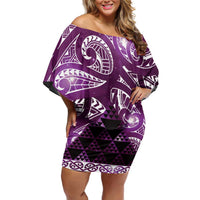 Matariki New Zealand Family Matching Off Shoulder Short Dress and Hawaiian Shirt NZ Niho Taniwha Maori New Year Purple Galaxy
