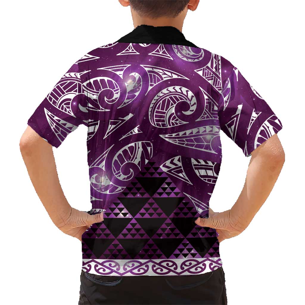 Matariki New Zealand Family Matching Puletasi and Hawaiian Shirt NZ Niho Taniwha Maori New Year Purple Galaxy LT14 - Polynesian Pride