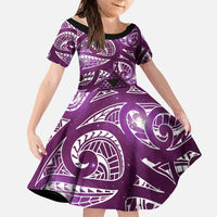 Matariki New Zealand Family Matching Puletasi and Hawaiian Shirt NZ Niho Taniwha Maori New Year Purple Galaxy LT14 Daughter's Dress Purple - Polynesian Pride