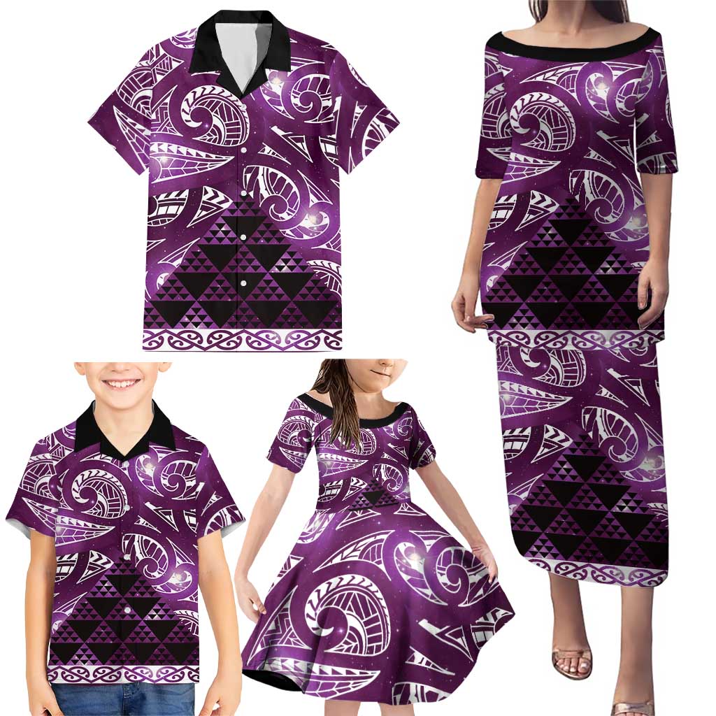 Matariki New Zealand Family Matching Puletasi and Hawaiian Shirt NZ Niho Taniwha Maori New Year Purple Galaxy LT14 - Polynesian Pride