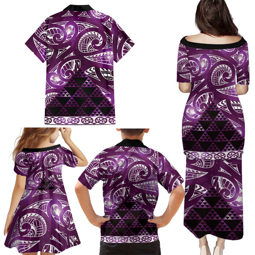 Matariki New Zealand Family Matching Puletasi and Hawaiian Shirt NZ Niho Taniwha Maori New Year Purple Galaxy LT14 - Polynesian Pride