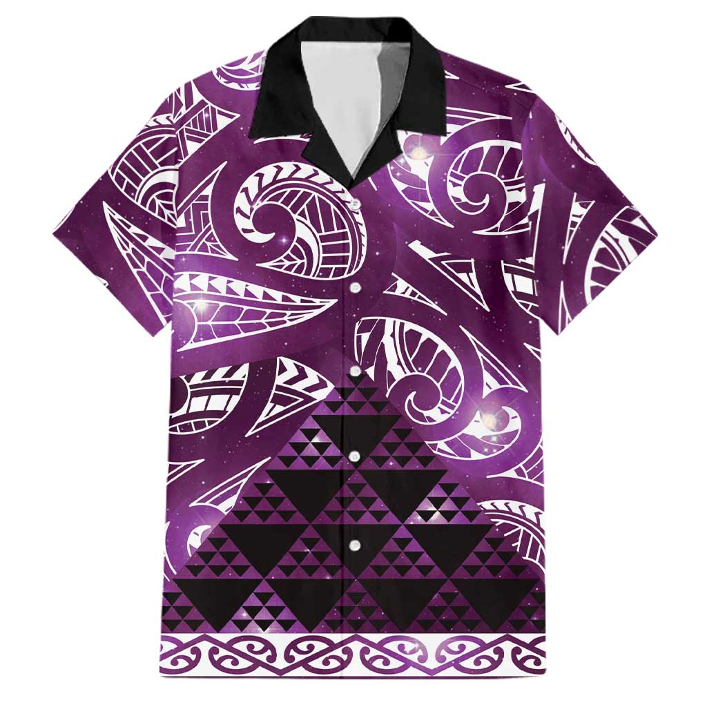 Matariki New Zealand Family Matching Puletasi and Hawaiian Shirt NZ Niho Taniwha Maori New Year Purple Galaxy LT14 Dad's Shirt - Short Sleeve Purple - Polynesian Pride
