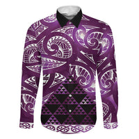 Matariki New Zealand Family Matching Puletasi and Hawaiian Shirt NZ Niho Taniwha Maori New Year Purple Galaxy LT14 Dad's Shirt - Long Sleeve Purple - Polynesian Pride