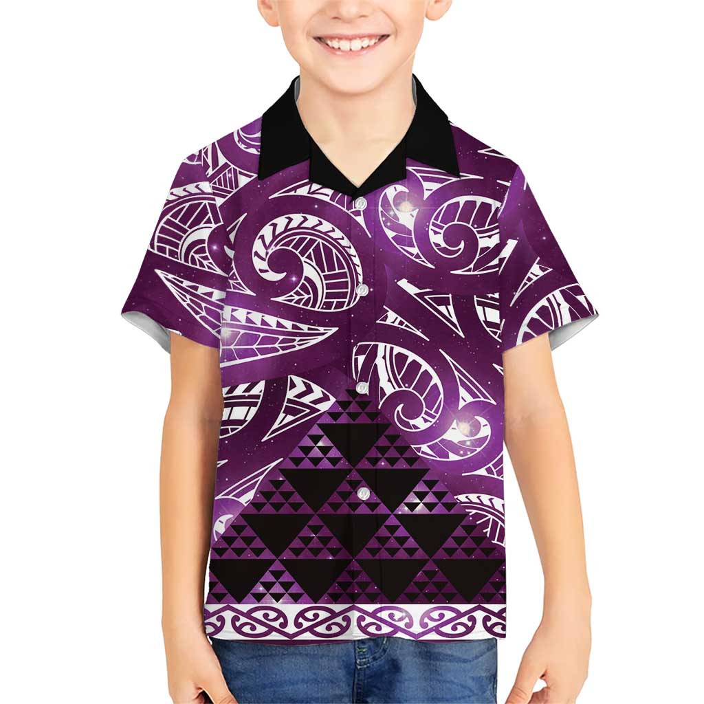 Matariki New Zealand Family Matching Puletasi and Hawaiian Shirt NZ Niho Taniwha Maori New Year Purple Galaxy LT14 Son's Shirt Purple - Polynesian Pride