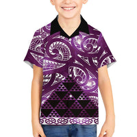 Matariki New Zealand Family Matching Puletasi and Hawaiian Shirt NZ Niho Taniwha Maori New Year Purple Galaxy LT14 Son's Shirt Purple - Polynesian Pride