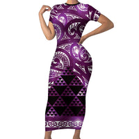 Matariki New Zealand Family Matching Short Sleeve Bodycon Dress and Hawaiian Shirt NZ Niho Taniwha Maori New Year Purple Galaxy
