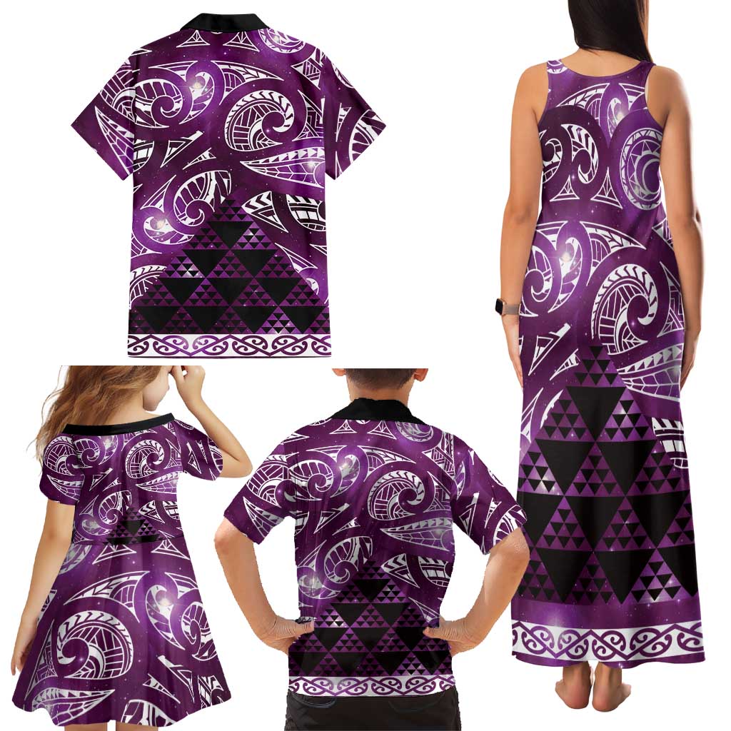 Matariki New Zealand Family Matching Tank Maxi Dress and Hawaiian Shirt NZ Niho Taniwha Maori New Year Purple Galaxy