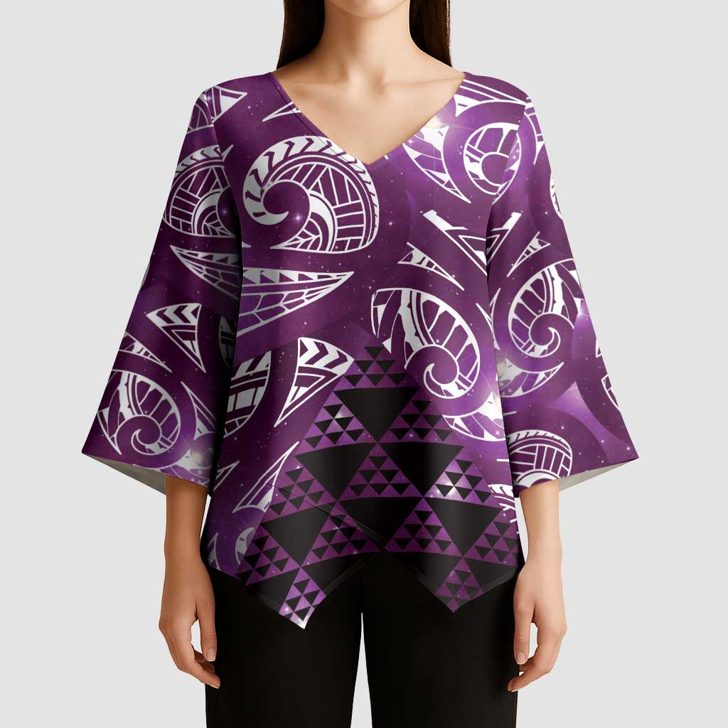 Matariki New Zealand Kimono Sleeve Blouse NZ Niho Taniwha Maori New Year Purple Galaxy