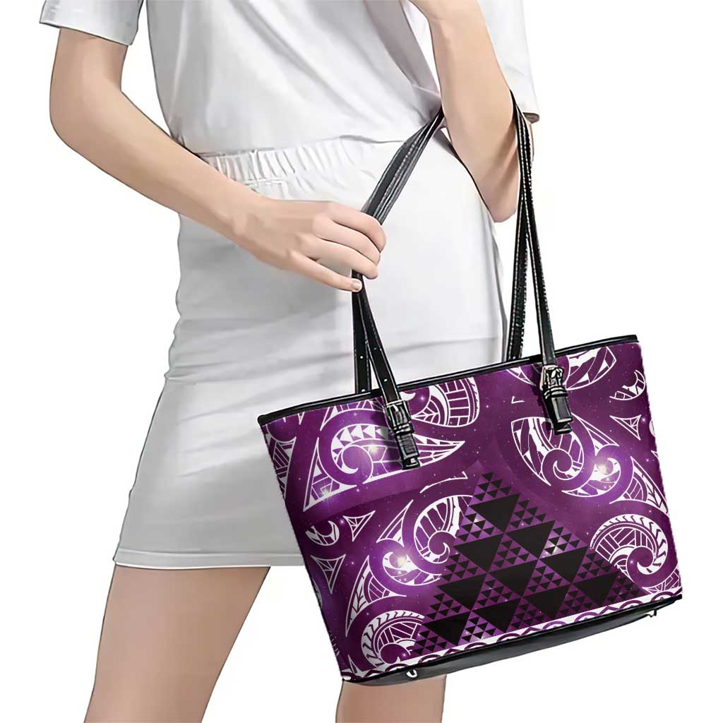 Matariki New Zealand Leather Tote Bag NZ Niho Taniwha Maori New Year Purple Galaxy