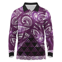 Matariki New Zealand Long Sleeve Polo Shirt NZ Niho Taniwha Maori New Year Purple Galaxy