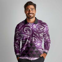 Matariki New Zealand Long Sleeve Polo Shirt NZ Niho Taniwha Maori New Year Purple Galaxy