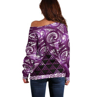 Matariki New Zealand Off Shoulder Sweater NZ Niho Taniwha Maori New Year Purple Galaxy LT14 - Polynesian Pride