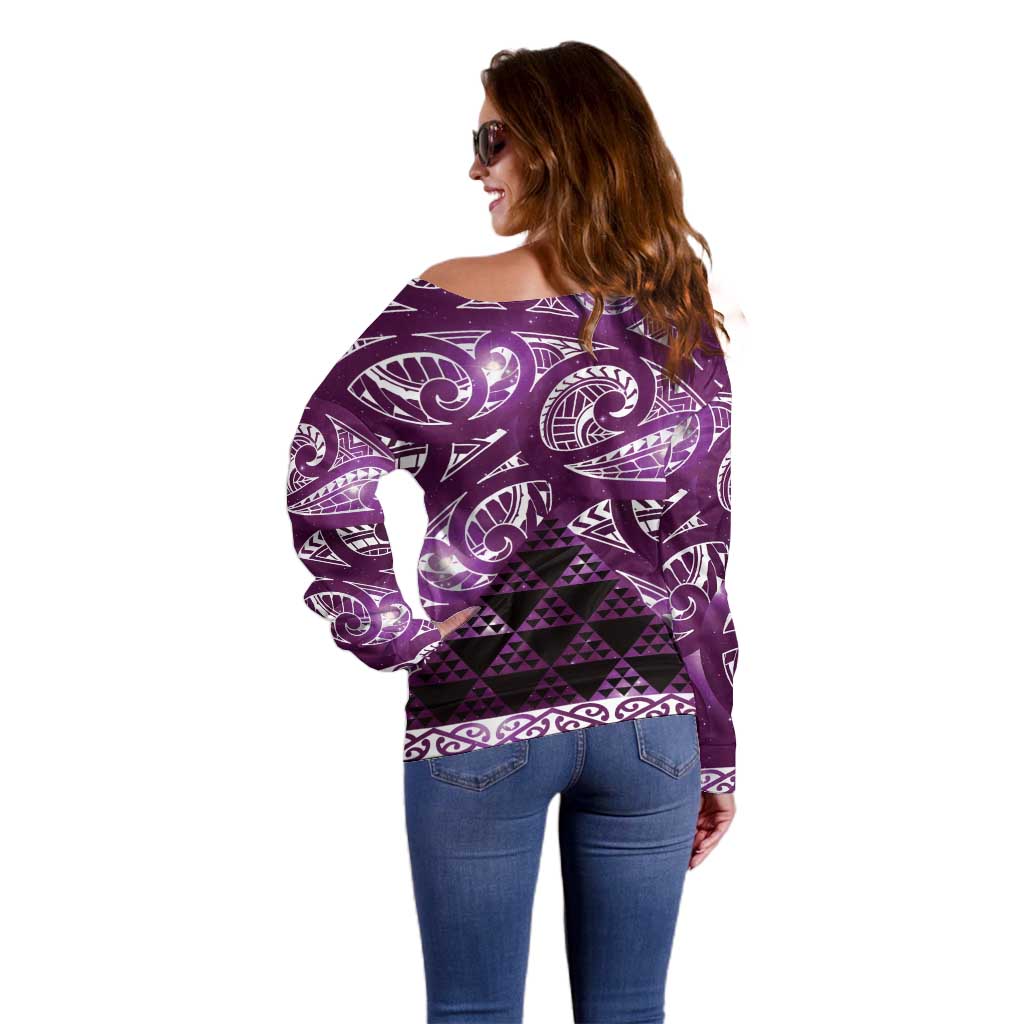 Matariki New Zealand Off Shoulder Sweater NZ Niho Taniwha Maori New Year Purple Galaxy LT14 - Polynesian Pride